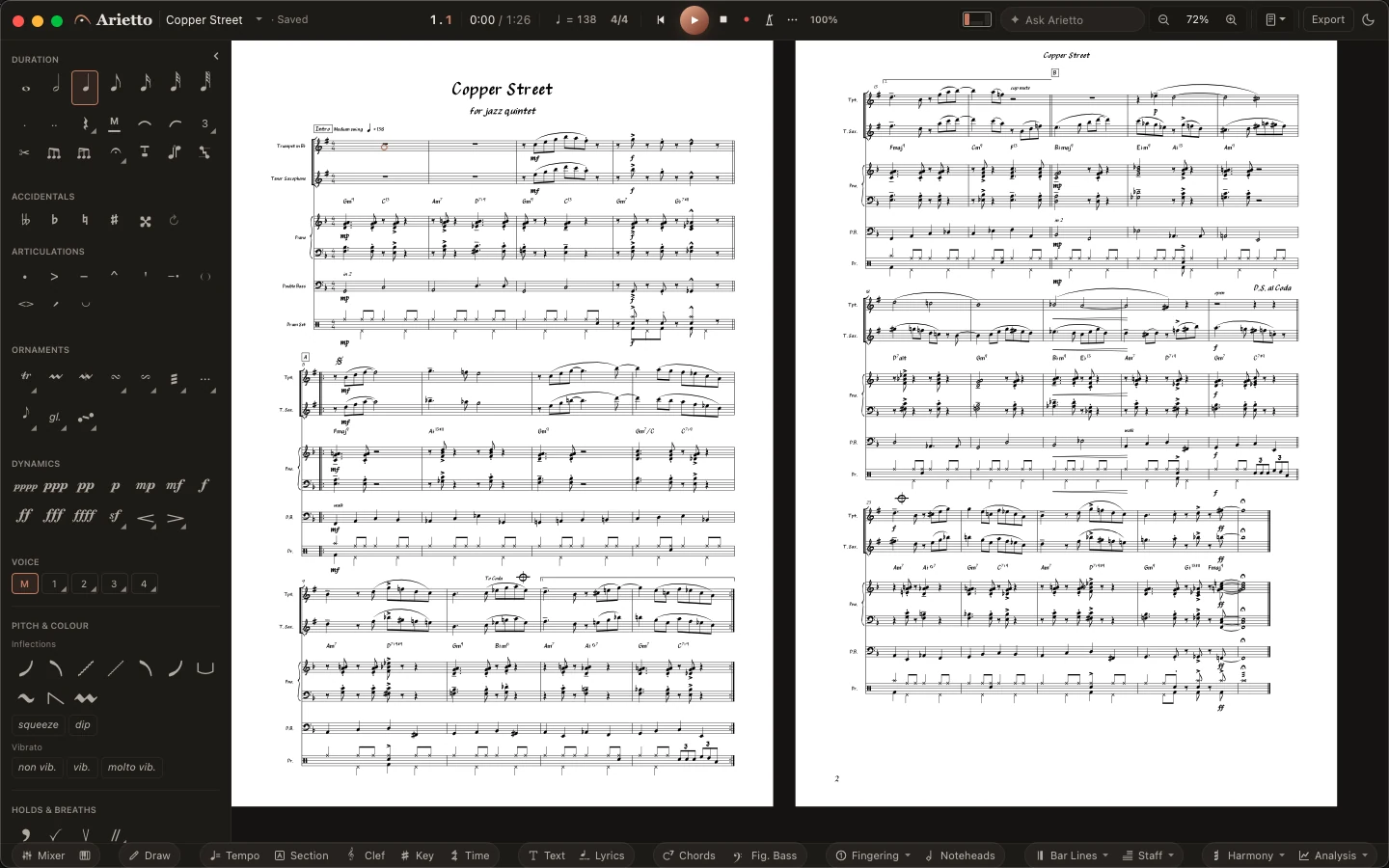 Arietto: Charts in a copyist’s hand
