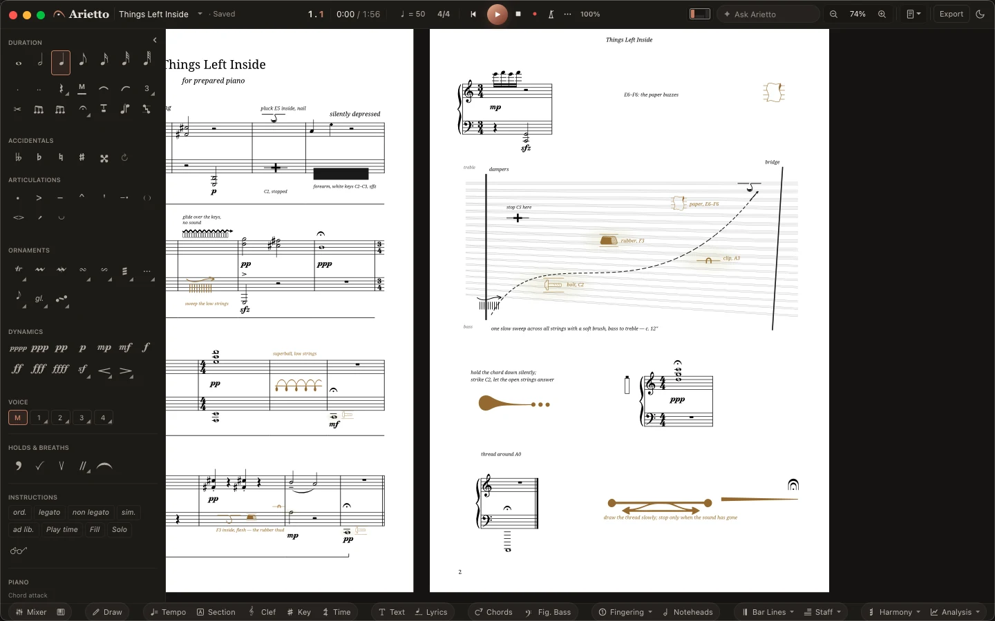 Arietto: Inside the piano, on the page